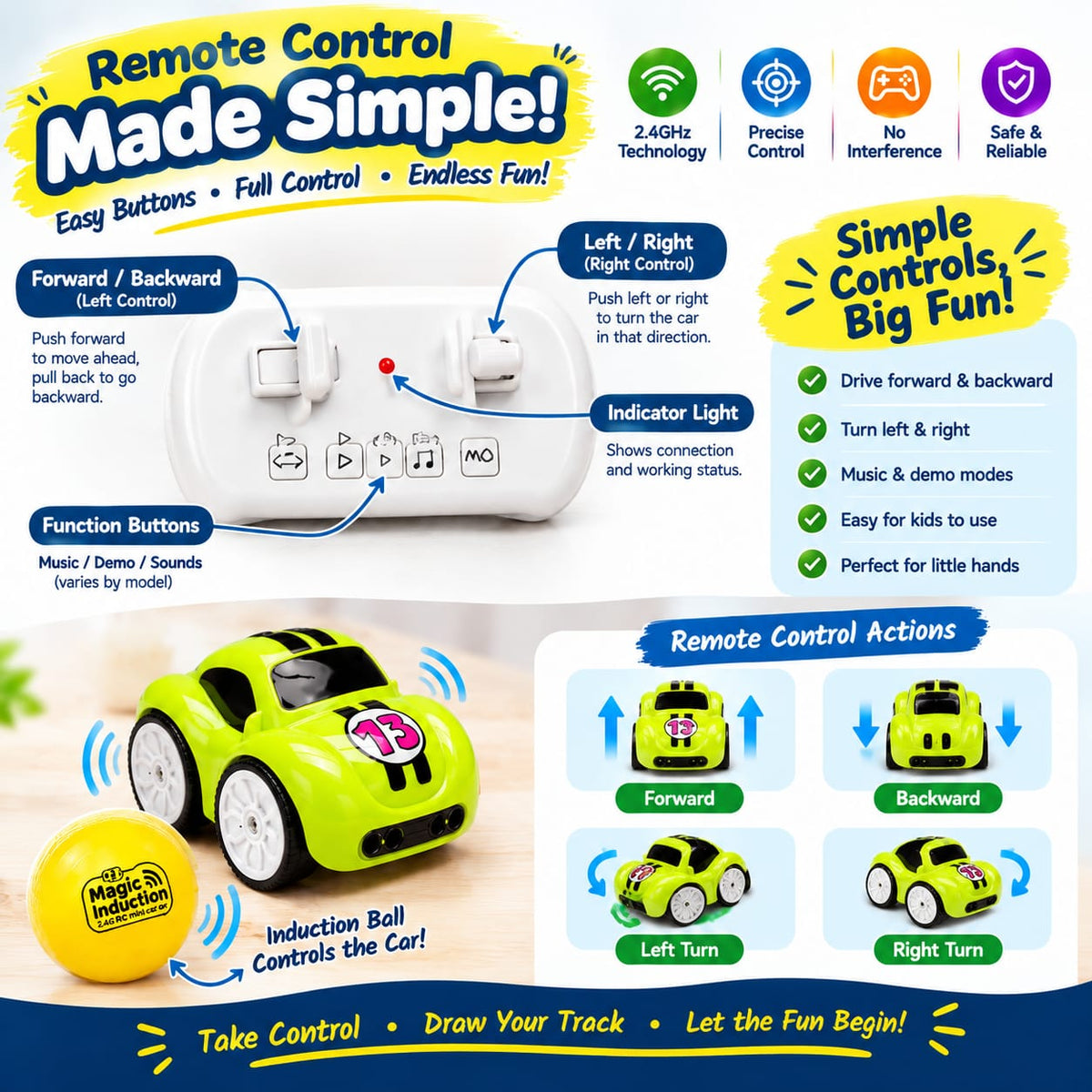 2.4GHz Magic Induction RC Car – Remote Control & Line Following Sensor Car for Kids