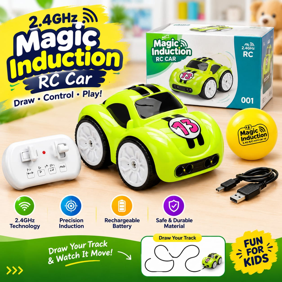 2.4GHz Magic Induction RC Car – Remote Control & Line Following Sensor Car for Kids